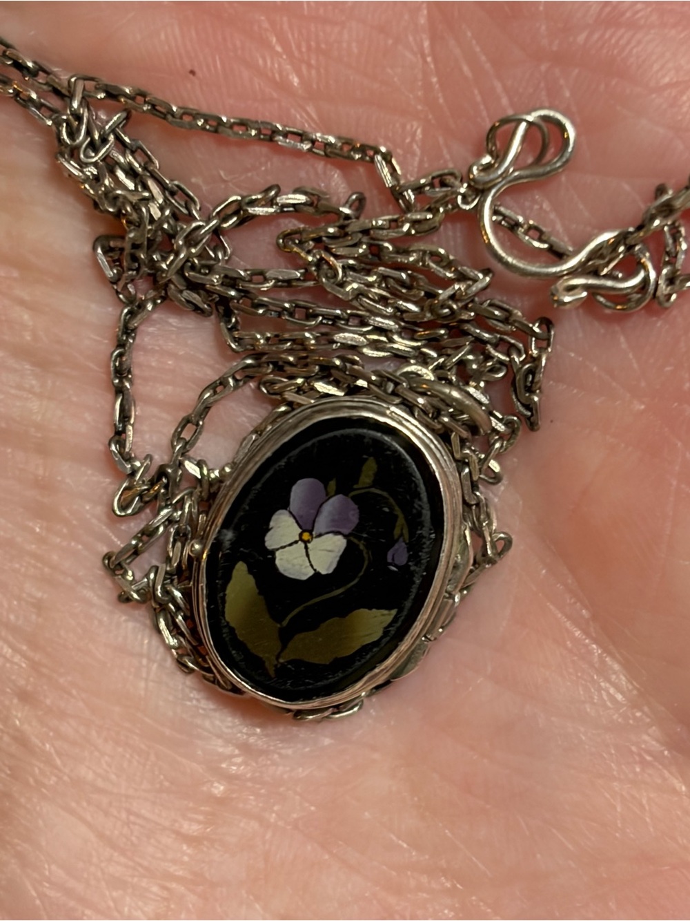 Antique Pietra Dura 800 Silver Double Sided Small Floral Motif Locket - Picture 6 of 16